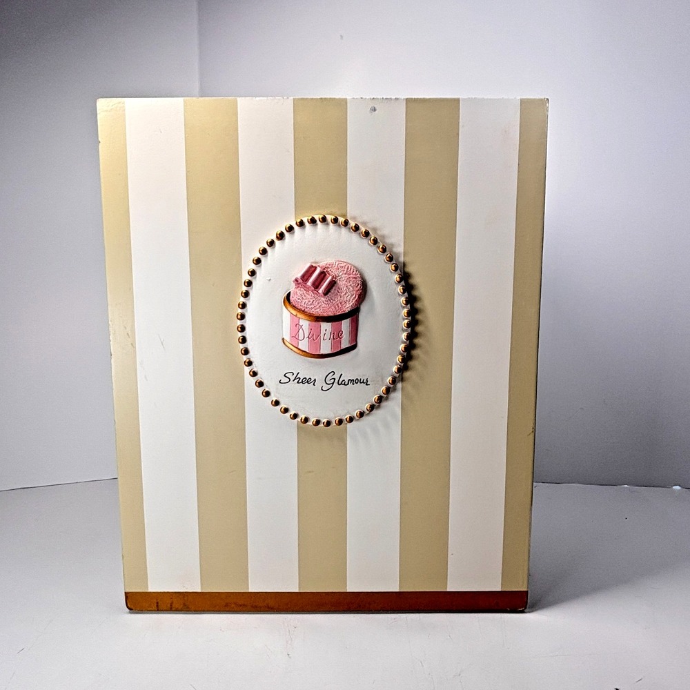 Vintage Pink French Tres Waste Basket Pin Stripe Gold Girly Powder Room Decor - Picture 2 of 12